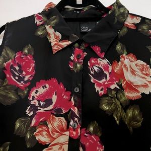 ASOS Button Front Black/Pink Floral Dress